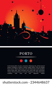 Portugal Porto city poster with abstract shapes of skyline, cityscape, landmarks and attractions. Douro region travel vector illustration for brochure, website, page, business presentation