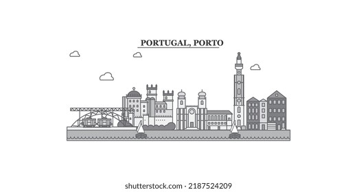 Portugal, Porto city skyline isolated vector illustration, icons