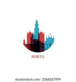 Portugal Porto cityscape skyline city panorama vector flat modern logo icon. Iberian Peninsula region emblem idea with landmarks and building silhouettes