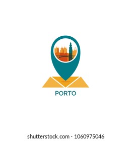 Portugal Porto map pin point geolocation modern skyline shape vector logo icon illustration