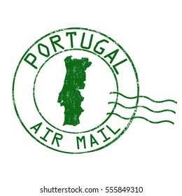 Portugal post office, air mail, grunge rubber stamp on white background, vector illustration