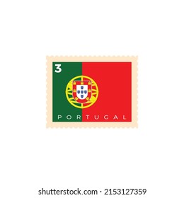 Portugal postage stamp. Portugal National Flag Postage Stamp. Stamp with official country flag pattern and countries name vector illustration