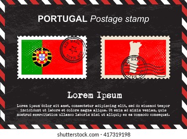 Portugal postage stamp, vintage stamp, air mail envelope.
