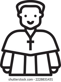 Portugal priest in robe and cross isolated man in long gown thin line icon. Vector religion man with cross, missionary clergyman, pastor in uniform outline sign. Portuguese Roman Catholic priest