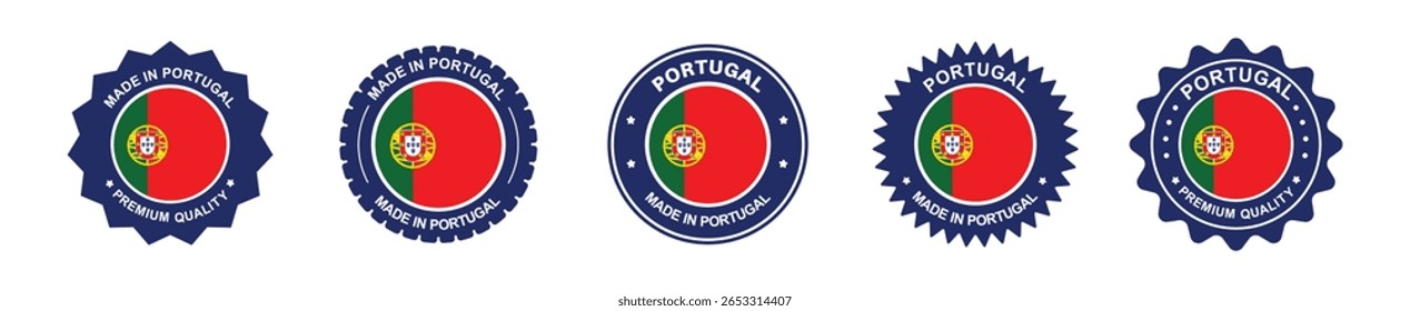conjunto de etiquetas de produto portugal. bandeira de portugal, premium made in portugal. Etiquetas, selos, carimbos, bandeiras, ícones