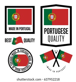 Portugal quality isolated label set for goods. Exporting stamp with portuguese flag, nation manufacturer certificate element, country product vector emblem. Made in Portugal badge collection.