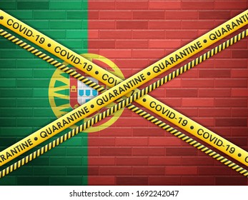 Portugal in quarantine bricks wall background. Vector illustration.