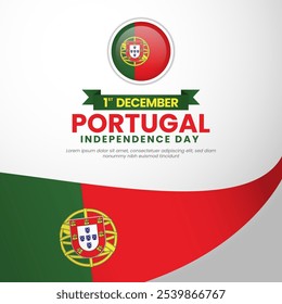 Portugal Realistic 3d Waving Flag Square Banner Background for Independence Day Concept Design