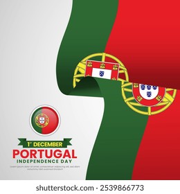 Portugal Realistic 3d Waving Flag Square Banner Background for Independence Day Concept Design