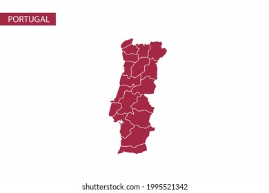 Portugal red map detailed vector.