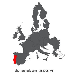 Portugal red map on gray Europe map vector