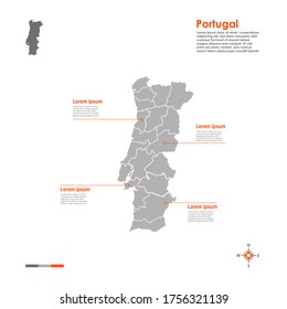 Portugal regions vector map on white background.