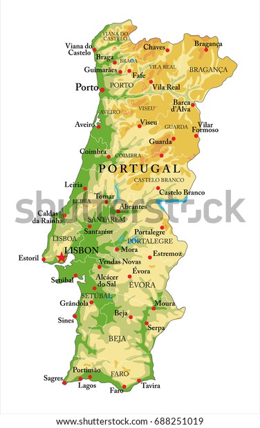 Vendas Novas Portugal Mapa Portugal Relief Map Stock Vector (Royalty Free) 688251019 | Shutterstock