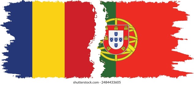 Portugal and Romania grunge flags connection, vector