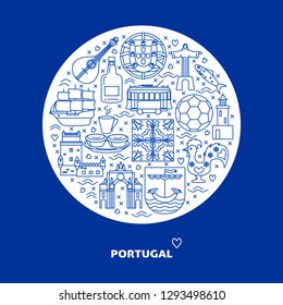 Portugal round concept with icons in line style and place for text