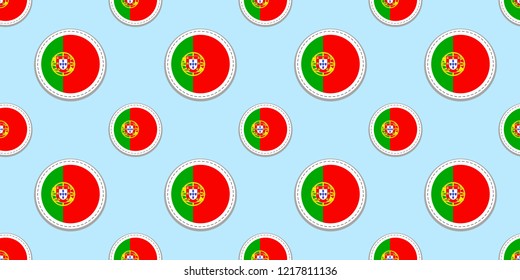 Portugal round flag seamless pattern. Portuguese background. Vector circle icons. Geometric symbols. Texture for sports pages, competition, games, travelling design elements. patriotic wallpaper