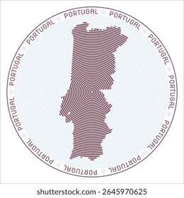 Portugal round logo design. Country shape build of rings. Portugal text around the country. Vector Illustration.