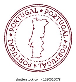 Portugal round rubber stamp with country map. Vintage red passport stamp with circular text and stars, vector illustration.