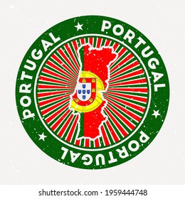 Portugal round stamp. Logo of country with flag. Vintage badge with circular text and stars, vector illustration.