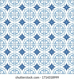 Portugal royal vector pattern seamless vintage tiles, Traditional ornate portuguese decorative blue tiles azulejos. ideal for greeting card banner or wallpaper design.