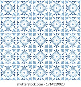 Portugal royal vector pattern seamless vintage tiles, Traditional ornate portuguese decorative blue tiles azulejos. ideal for greeting card banner or wallpaper design.