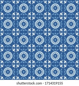 Portugal royal vector pattern seamless vintage tiles, Traditional ornate portuguese decorative blue tiles azulejos. folk ethnic ornament for print. ideal for greeting card banner or wallpaper design.