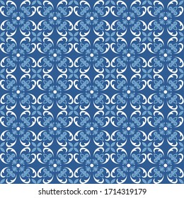 Tejas vectoriales reales de Portugal sin fisuras, azulejos azules decorativos tradicionales portugueses ornamentados. ornamento étnico folk para imprimir. ideal para el diseño de banner o papel pintado de tarjetas de felicitación.