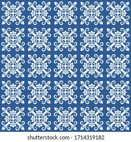 Portugal royal vector pattern seamless vintage tiles, Traditional ornate portuguese decorative blue tiles azulejos. folk ethnic ornament for print. ideal for greeting card banner or wallpaper design.