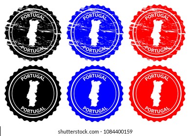 Portugal - rubber stamp - vector, Portugal map pattern - sticker - black, blue and red