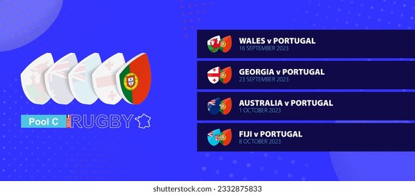 Portugal rugby national team schedule matches in group stage of international rugby competition. Vector set.