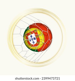 Portugal scoring goal, abstract football symbol with illustration of Portugal ball in soccer net. Vector sport illustration.