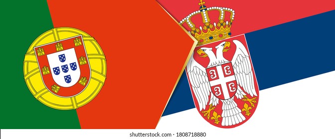 Portugal and Serbia flags, two vector flags symbol of relationship or confrontation.