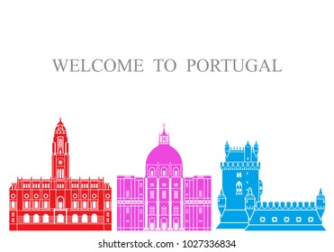 Portugal set. Isolated Portugal  architecture on white background