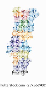 Portugal, shape of the country build of colored cells. Digital style map of the Portugal on white background. Small size rounded square blocks. Awesome vector illustration.