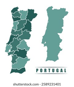 Portugal simple flat political map with states border