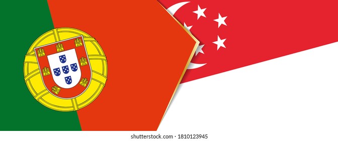Portugal and Singapore flags, two vector flags symbol of relationship or confrontation.