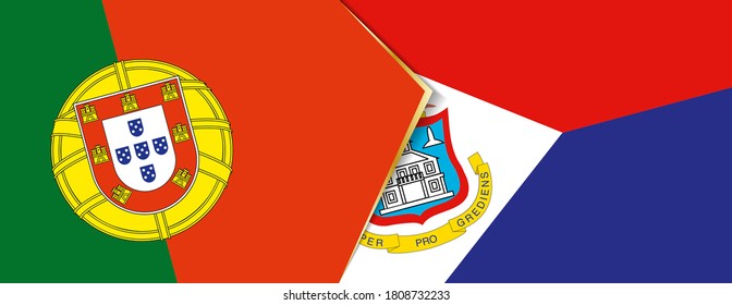 Portugal and Sint Maarten flags, two vector flags symbol of relationship or confrontation.