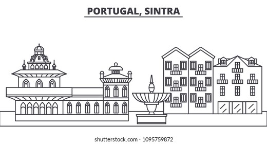 Portugal, Sintra line skyline vector illustration. Portugal, Sintra linear cityscape with famous landmarks, city sights, vector landscape. 