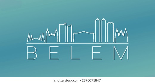 Belém, Portugal Skyline Linear Design. Flat City Illustration Minimal Clip Art. Background Gradient Travel Vector Icon.