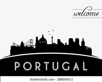 Portugal skyline silhouette black vector design on white background.