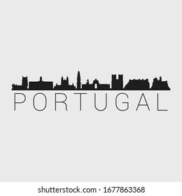 Portugal Skyline Silhouette City. Design Vector. Famous Monuments Tourism Travel. Buildings Tour Landmark.