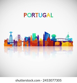 Portugal skyline silhouette in colorful geometric style. Symbol for your design. Vector illustration.