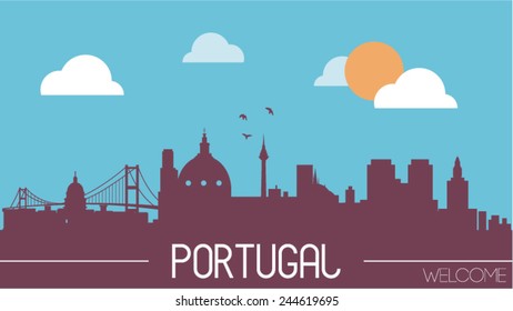 Portugal skyline silhouette flat design vector illustration