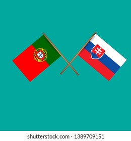 Portugal and Slovakia crossed flags.Language learning or travel concept 