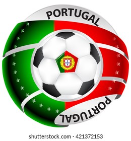 Portugal soccer label, containing a soccer ball and the Portuguese flag.