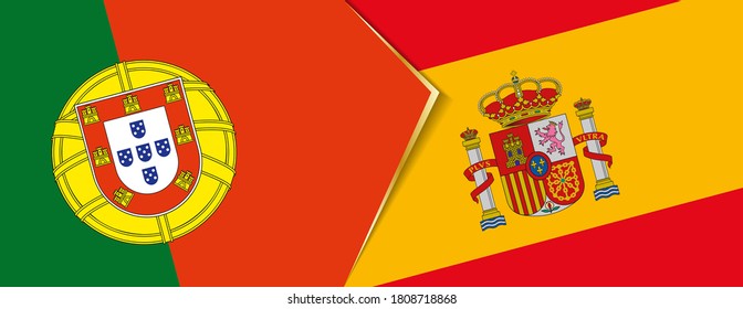 Portugal and Spain flags, two vector flags symbol of relationship or confrontation.