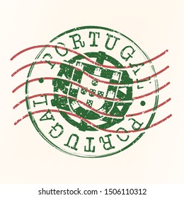 Portugal Stamp Postal. Silhouette Seal. Passport Round Design. Vector Icon. Design Retro Travel.