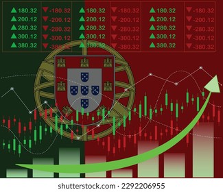 Portugal stock increase in market vector concept design with Portugal flag background.