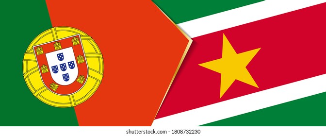 Banderas de Portugal y Surinam, dos banderas vectoriales símbolo de relación o enfrentamiento.