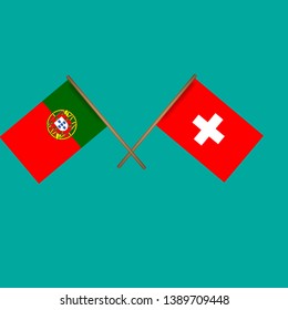 Portugal and Switzerland crossed flags.Language learning or travel concept 